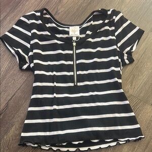 Self Esteem Black and White Fitted Buttoned Tee